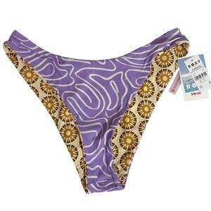 ROXY Sunshine State of Mind Scoop Cheeky Reversible Bikini Bottoms M NWT Purple
